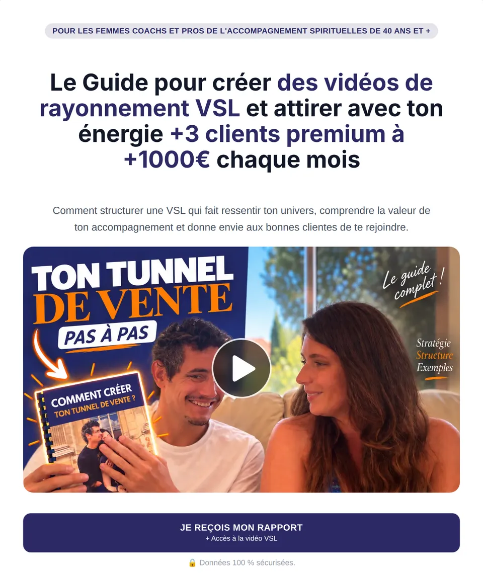 La première page d’un vrai tunnel : une promesse, une vidéo, un seul bouton « Je reçois mon rapport »